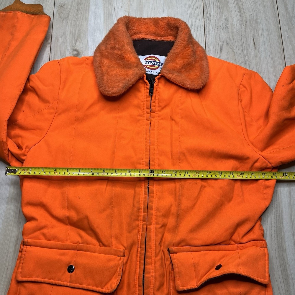 VTG Dickies Hunting Jacket Mens Large Orange Quilted Fur Collar Made In USA - Picture 5 of 13